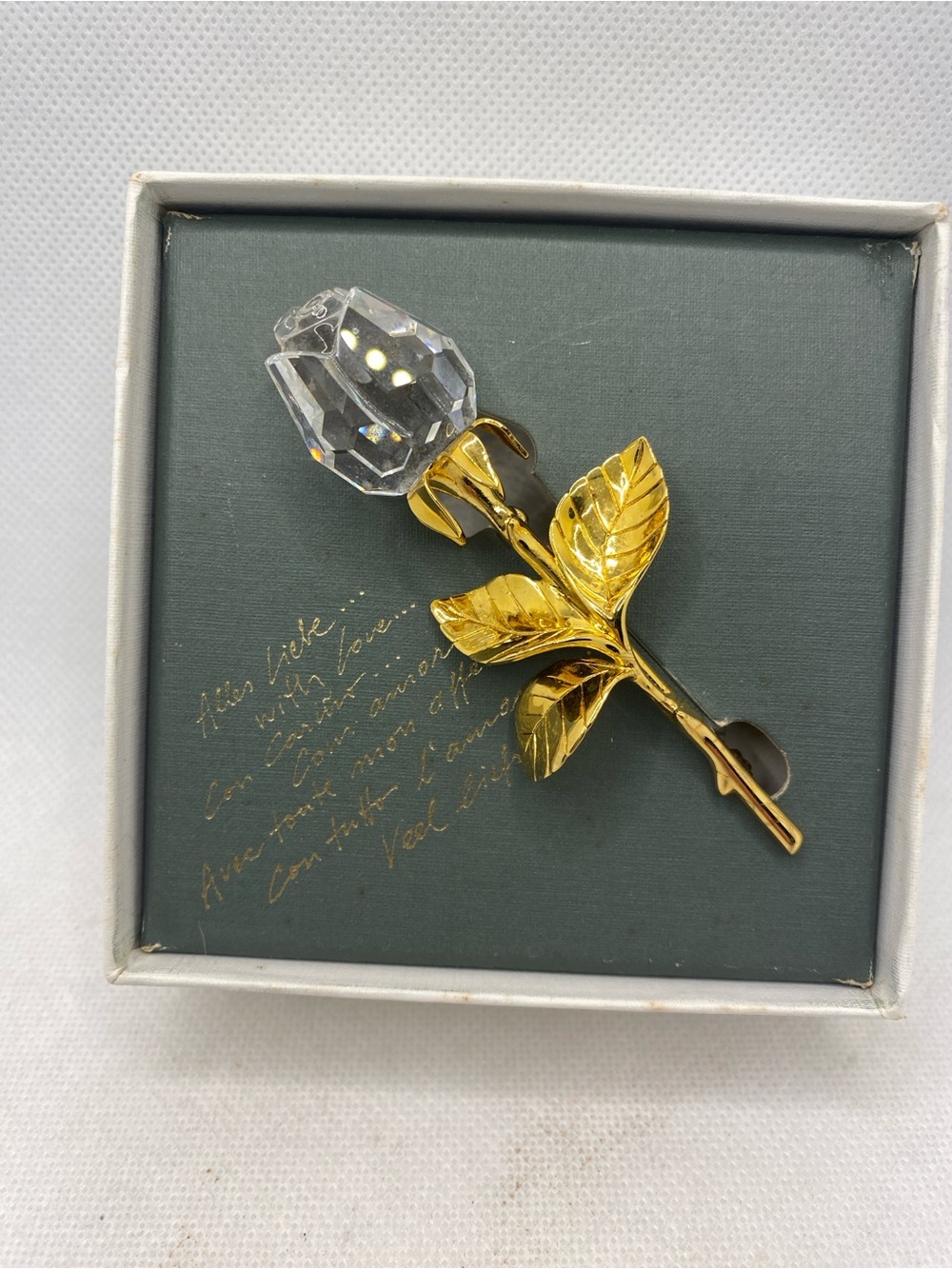 Swarovski Gold Plated Crystal Rose Brooch Made in Austria